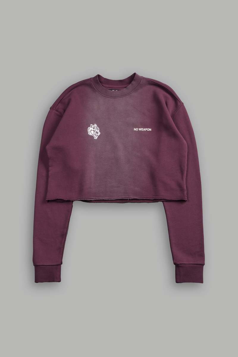 Darc Sport No Weapon Shall Prosper (Cropped) Crewneck Cherry Wine Tonal Sun Fade | HLPMW-8759