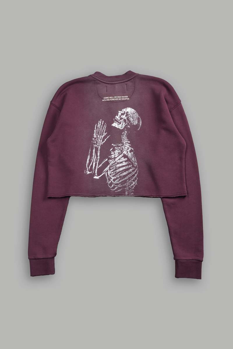 Darc Sport No Weapon Shall Prosper (Cropped) Crewneck Cherry Wine Tonal Sun Fade | HLPMW-8759