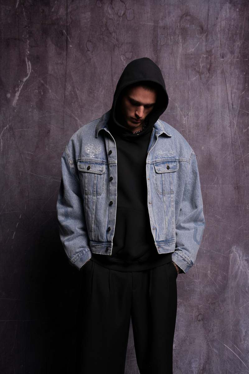Darc Sport Roses While We're Here Cropped American Denim Jacket Azules | YVMHN-1782