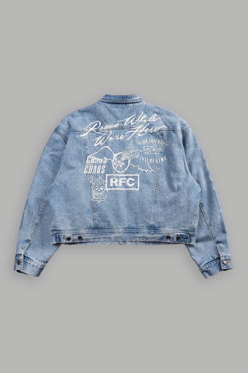 Darc Sport Roses While We're Here Cropped American Denim Jacket Azules | YVMHN-1782