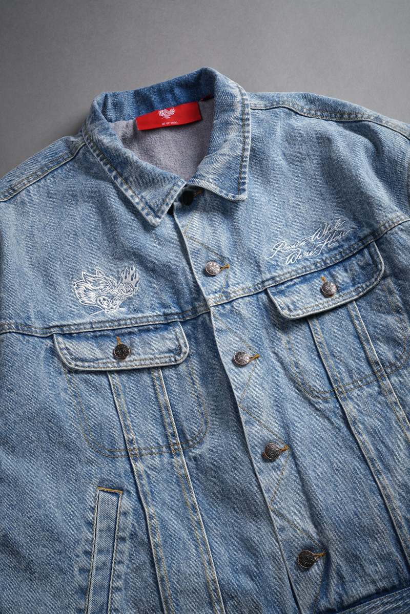 Darc Sport Roses While We're Here Cropped American Denim Jacket Azules | YVMHN-1782