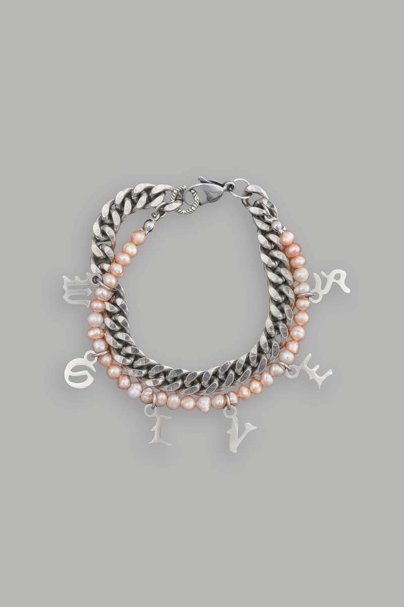 Darc Sport Wolves Curb Link And Pearl Bracelet Silver/Pink | UQRPJ-2743